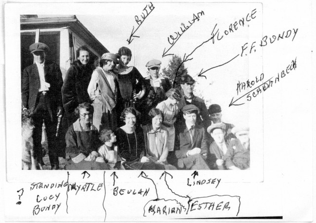 Bundy family picture about 1925. Identifications by Beulah (Bundy) Coombs. (Original: Janet Lucius)