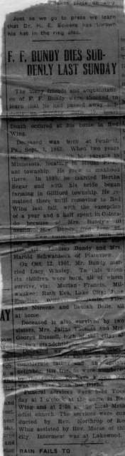 Obituary for Francis Foster Bundy. (Original: Janet Lucius)
