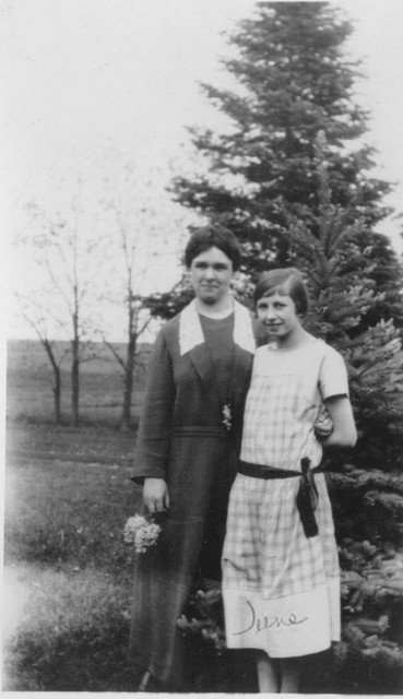 June Bundy and her namesake, June Bell Horning (identified by Mary Hundeby). June looks around 17, so the picture might be from around 1923. (Original: Janet Lucius)