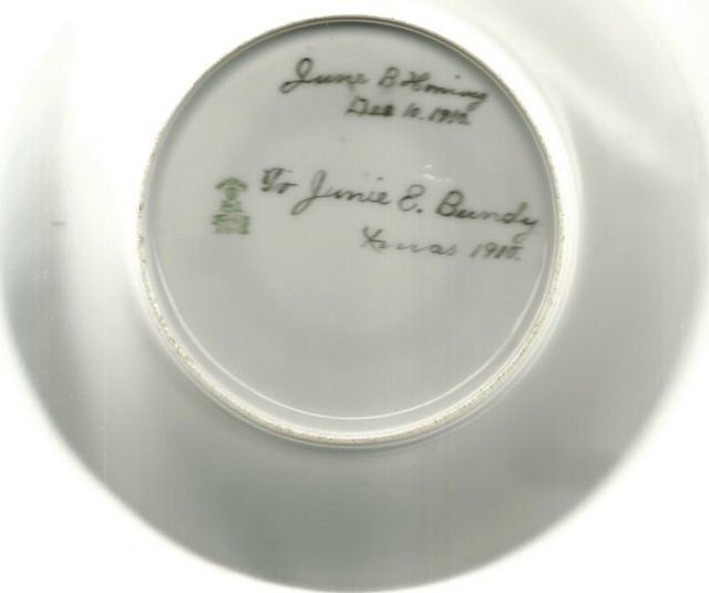 The back of the plate given by June Horning to June Bundy. (Original: Mary Hundeby)