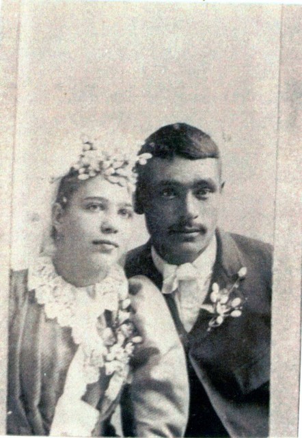 Wedding picture of Alex LaBathe and Marie Winberg, 2 Sep 1893, Langdon, MN.  (Original: Alice Robinson)