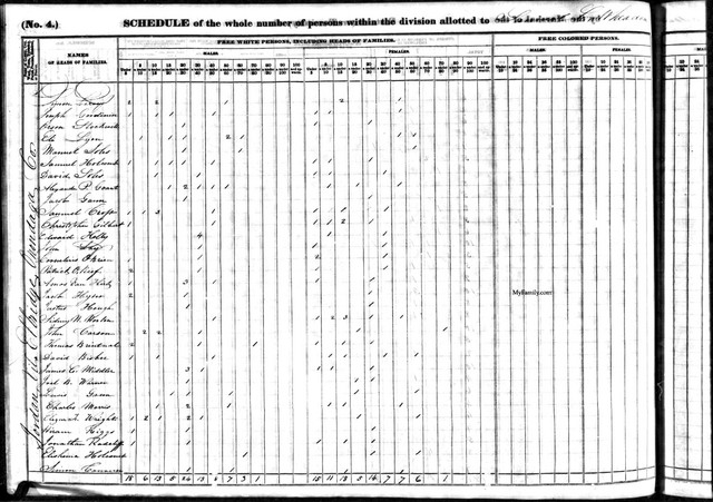 1840 Census, New York, Onondaga County, Elbridge. This David Soles family has the correct number of members in the correct age groups, consistent with other information known about the David Soles family.