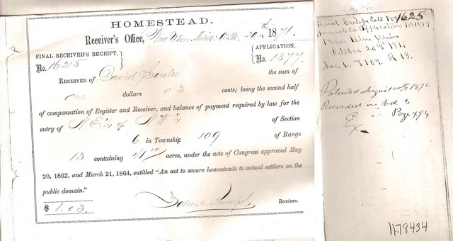 David Soules Homestead Document, 20 October 1871