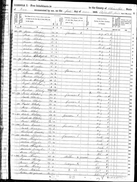 1850 Census, Iowa, Allamakee County, Post Township. We also find Cyrenus with his parents here in 1850. The date on the census is November 1, 1850. So we can conclude that David Whaley and family moved from Wisconsin to Iowa around October 1850.