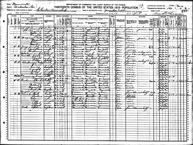 1910 Census, Minnesota, Wabasha County, Chester Township. Shows David Whaley residing with his sister, Josie (Whaley) Jerry and her husband Joseph "Boney" Jerry.