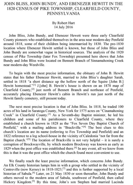 Article: John Bliss, John Bundy, Ebenezer Hewitt, 1820 Census, page 1