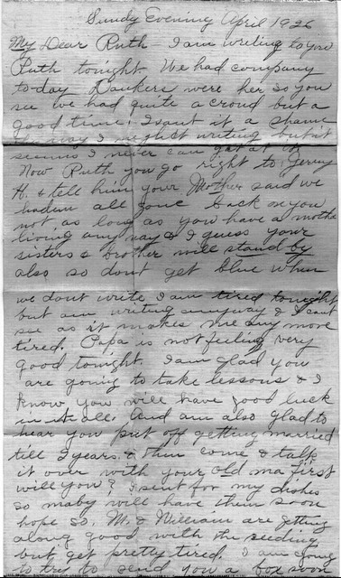 Letter Lucy Bundy to Ruth Bundy April 1926 page 1