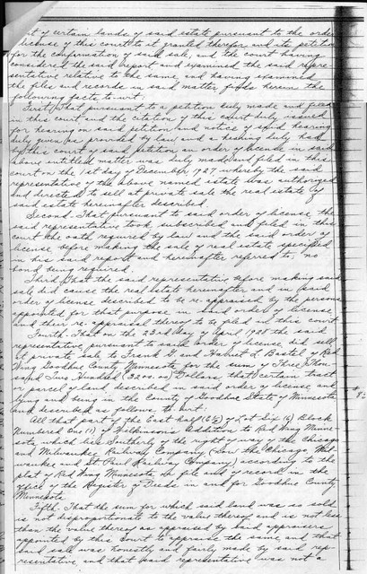 1 December 1927, filed 15 May 1928, Order for License to Sell Land, Page 4(Not from Probate File, from Goodhue County, Miscellaneous Records Book 54, starting on p. 427)