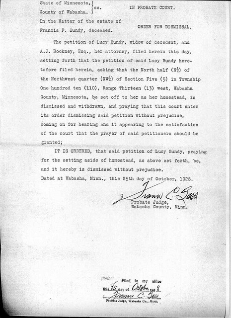 25 October 1928: Judge Goss accepted Lucy's latest petition, and dismissed her earlier one per her request "without prejudice," meaning it was not held against her.