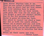 Poem written by Lucy Whaley Bundy in memory of her sister Martha. (Original: Phyllis Diercks Jackson)