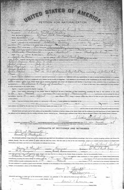 Charles Winberg Immigration Documents, page 3.  (Original: Alice Robinson from Ironworld Heritage Center, Chisholm, MN)