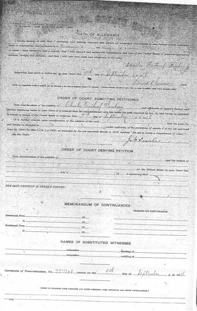 Charles Winberg Immigration Documents, page 4.  (Original: Alice Robinson from Ironworld Heritage Center, Chisholm, MN)