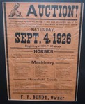 Advertisement for Francis Bundy's farm equipment when he retired from farming.  After he retired, he moved to moved to Red Wing, living on the hill rising from Colvill Park. At the time he died, he and Lucy were remodeling the house at 612 Garden St., Lake City in preparation for moving there.
