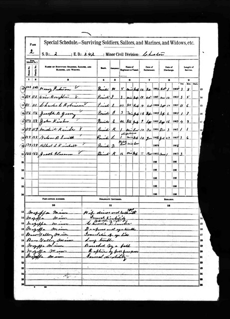 1890 Veterans Schedule, Wabasha County, Chester Township. Shows Joseph B. Jerry as a Civil War Veteran, having served in Company B of the Minnesota Third Infantry.