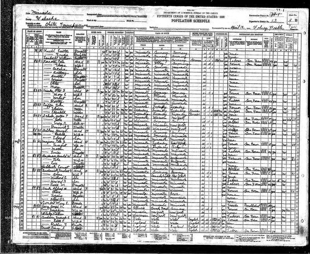 1930 Census, Minnesota, Wabasha County, Chester Township. Bony and Josie living on their farm, with Josie's brother Nathan living with them.